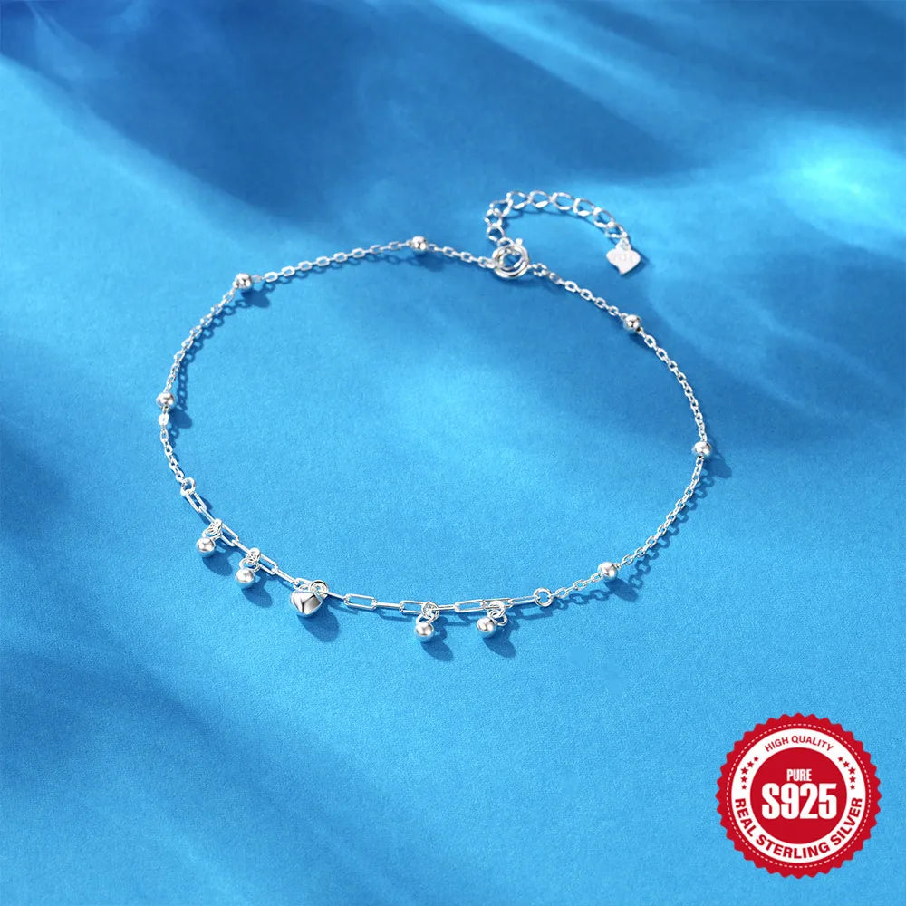 Simple Heart-Shaped 925 Sterling Silver Anklet – Trendy IG Style