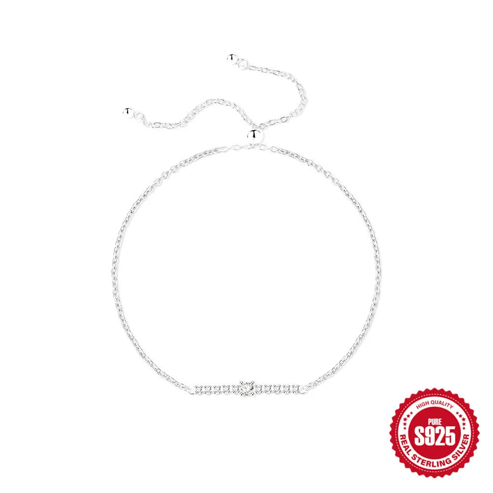Shiny Geometric Sterling Silver Anklet with Zircon Inlay for Women | Simple & Elegant