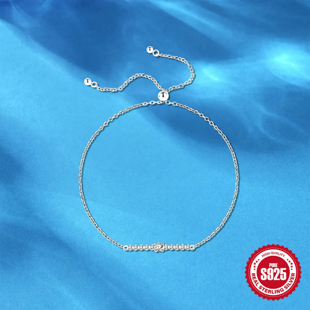 Shiny Geometric Sterling Silver Anklet with Zircon Inlay for Women | Simple & Elegant