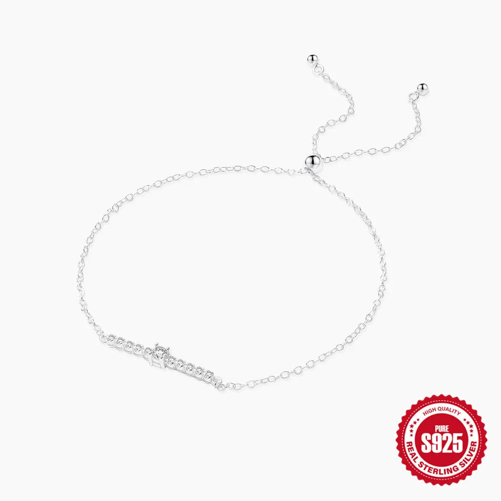Shiny Geometric Sterling Silver Anklet with Zircon Inlay for Women | Simple & Elegant