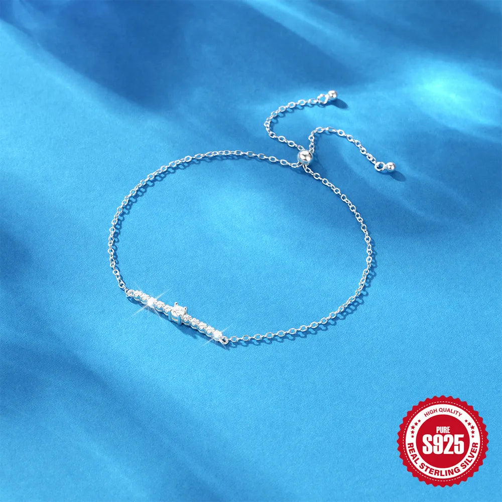 Shiny Geometric Sterling Silver Anklet with Zircon Inlay for Women | Simple & Elegant