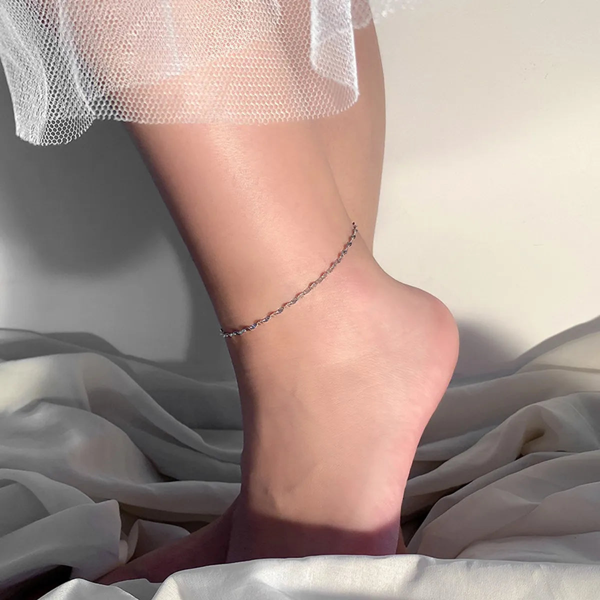 Simple Style Solid Color Sterling Silver Inlay Zircon Anklet for Women – Elegant & Dazzling