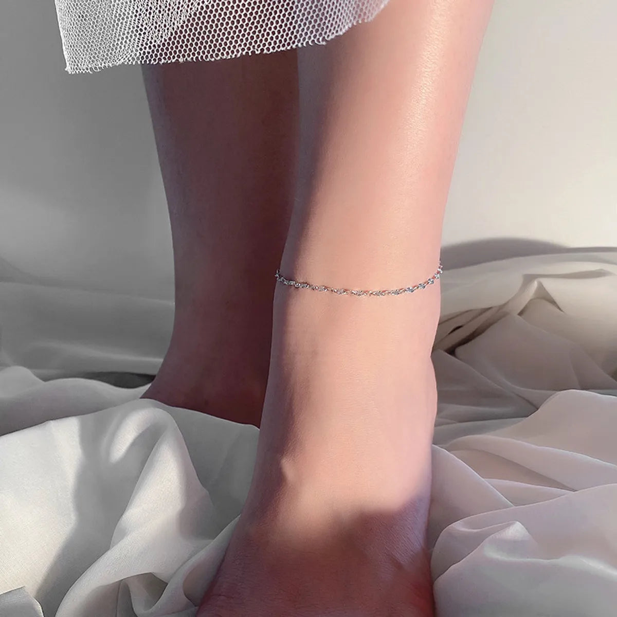 Simple Style Solid Color Sterling Silver Inlay Zircon Anklet for Women – Elegant & Dazzling