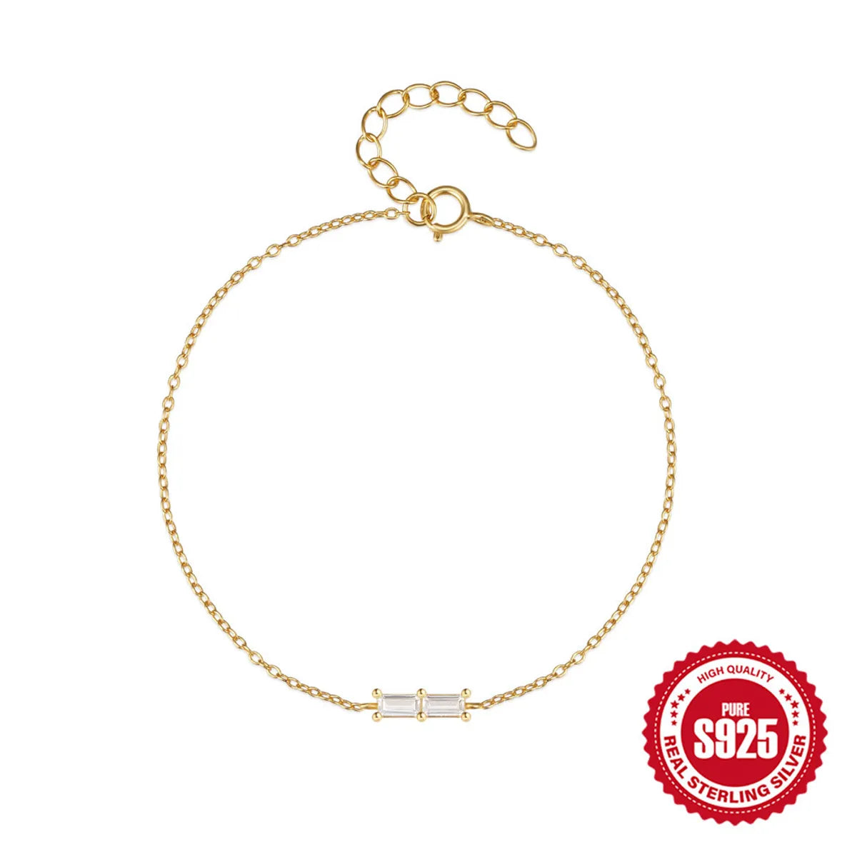 Simple Style Square Sterling Silver Bracelet with Zircon Inlay – Elegant Casual Accessory