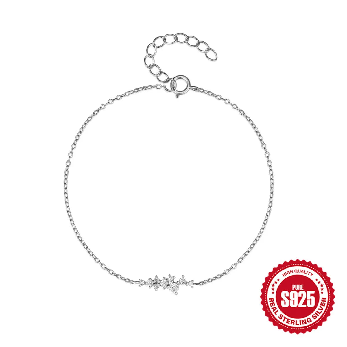 Simple Style Square Sterling Silver Bracelet with Zircon Inlay – Elegant Casual Accessory