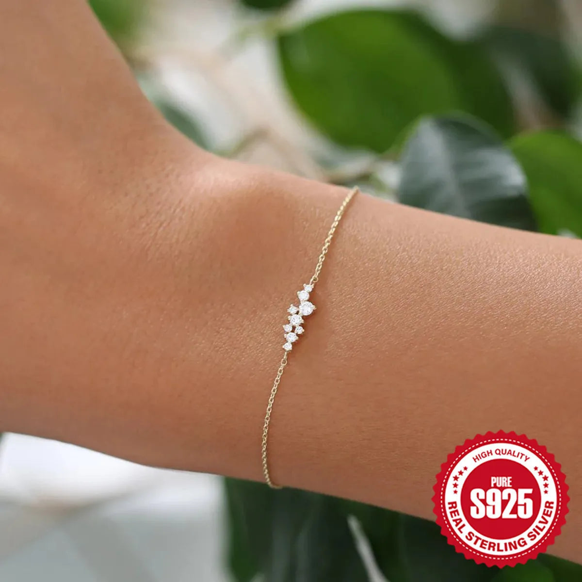 Simple Style Square Sterling Silver Bracelet with Zircon Inlay – Elegant Casual Accessory