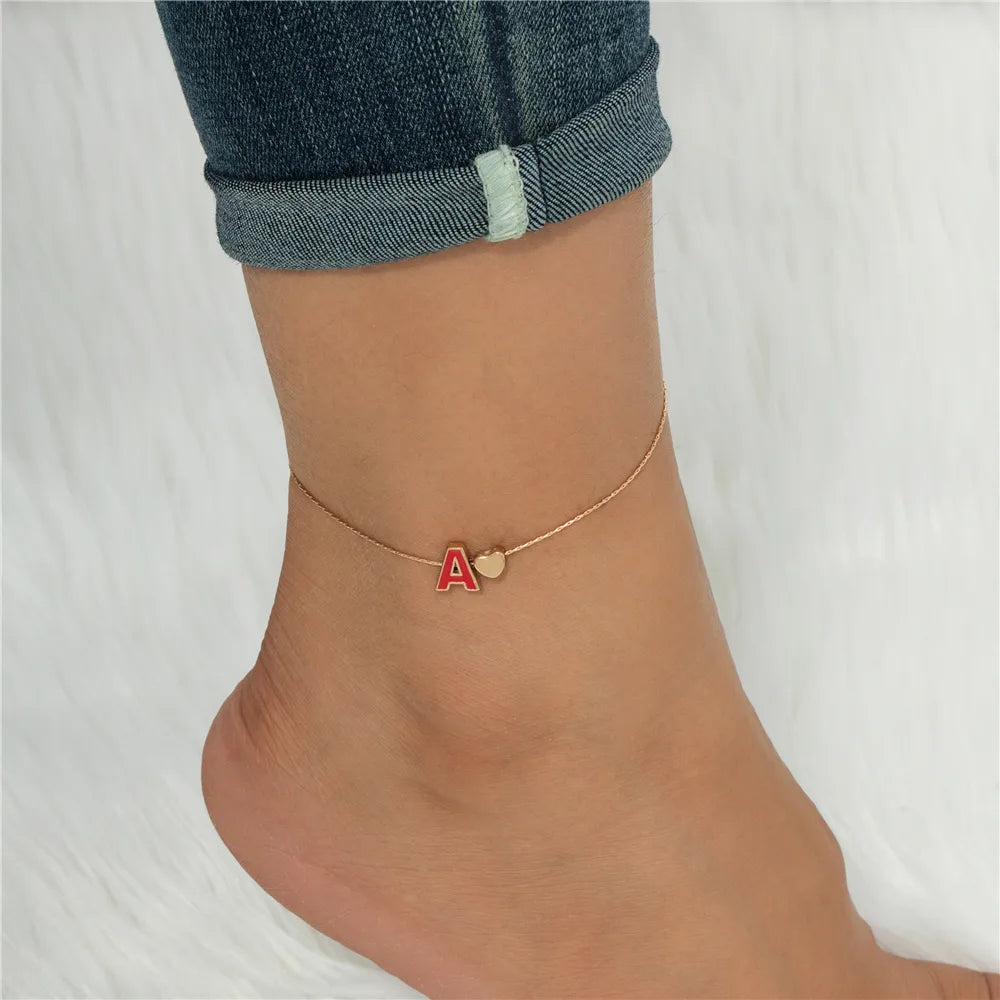 Hawaiian Vacation Tropical Letter & Heart Alloy Epoxy Anklet