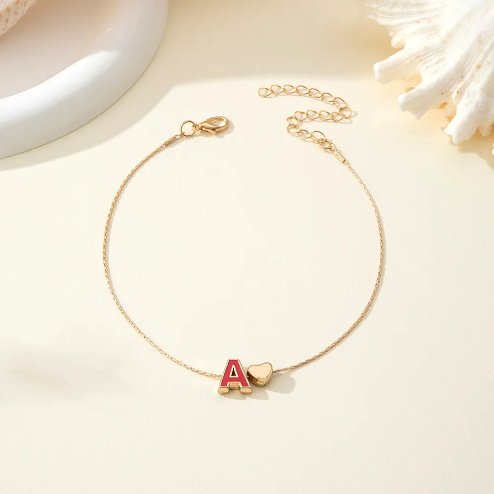 Hawaiian Vacation Tropical Letter & Heart Alloy Epoxy Anklet