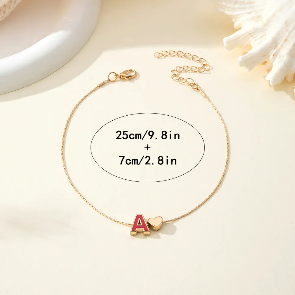 Hawaiian Vacation Tropical Letter & Heart Alloy Epoxy Anklet