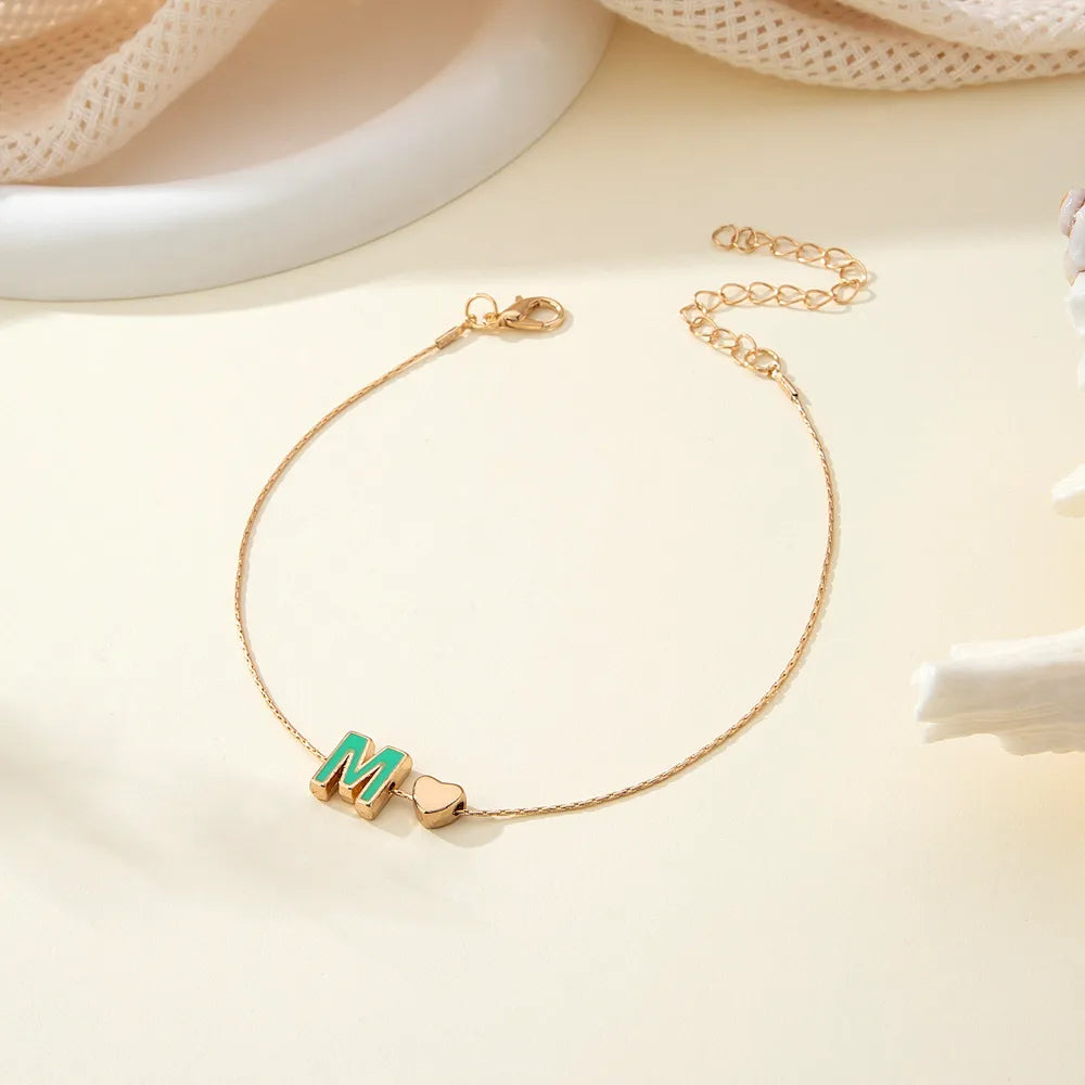 Hawaiian Vacation Tropical Letter & Heart Alloy Epoxy Anklet