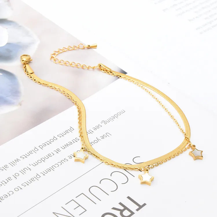 Fashion Star Titanium Steel Inlay Shell Women's Anklet – Trendy & Elegant