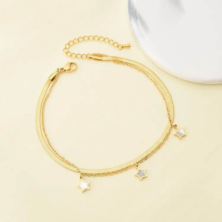 Fashion Star Titanium Steel Inlay Shell Women's Anklet – Trendy & Elegant