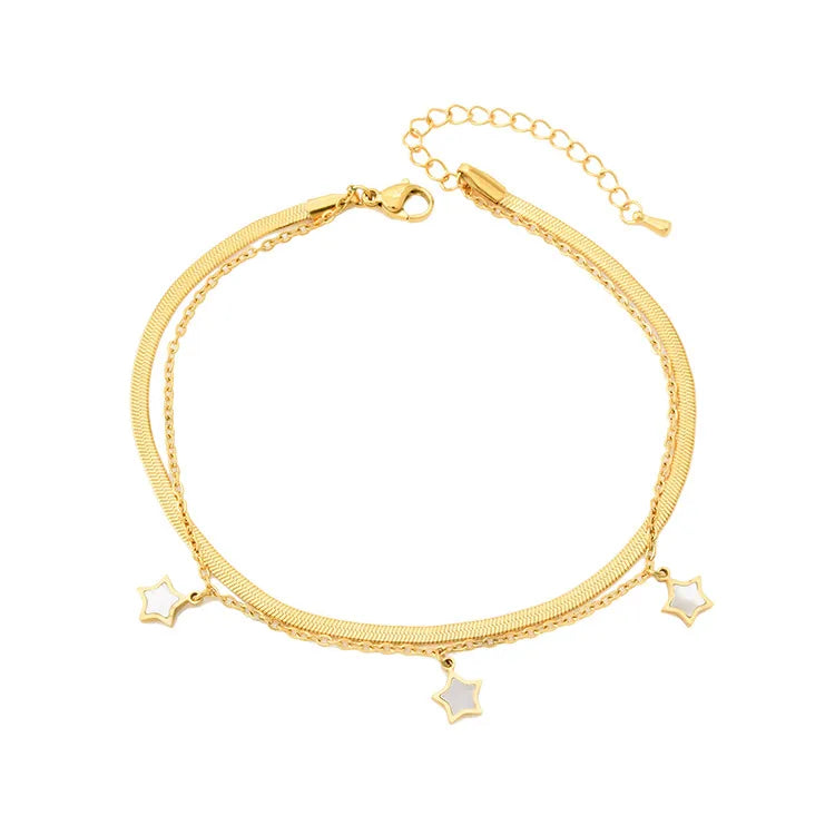 Fashion Star Titanium Steel Inlay Shell Women's Anklet – Trendy & Elegant
