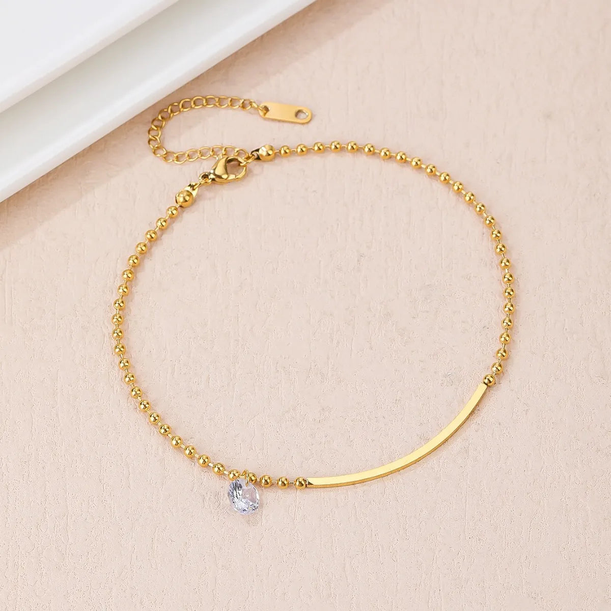 Gold-Plated Titanium Steel Anklet with Crystal Charm – Simple & Chic | Dariya Jewelry