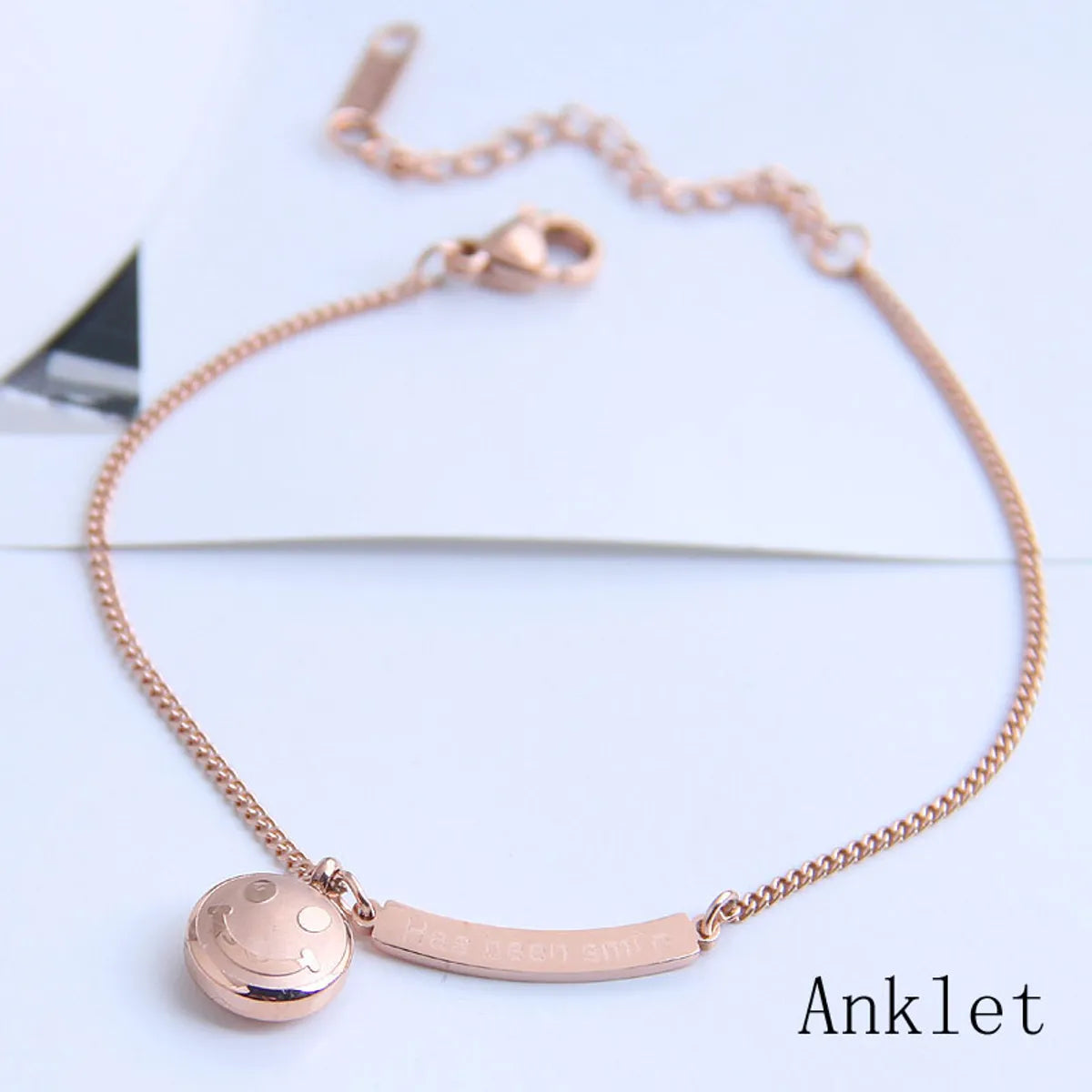 Smiley Face Anklet in Rose Gold Titanium Steel – Trendy & Fun Jewelry | Dariya Jewelry