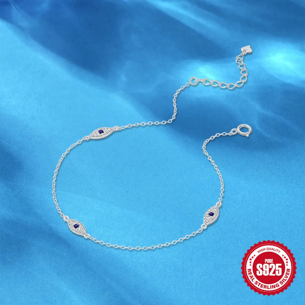 Shiny Evil Eye Anklet in 925 Sterling Silver with Zircon Charm | Dariya Jewelry