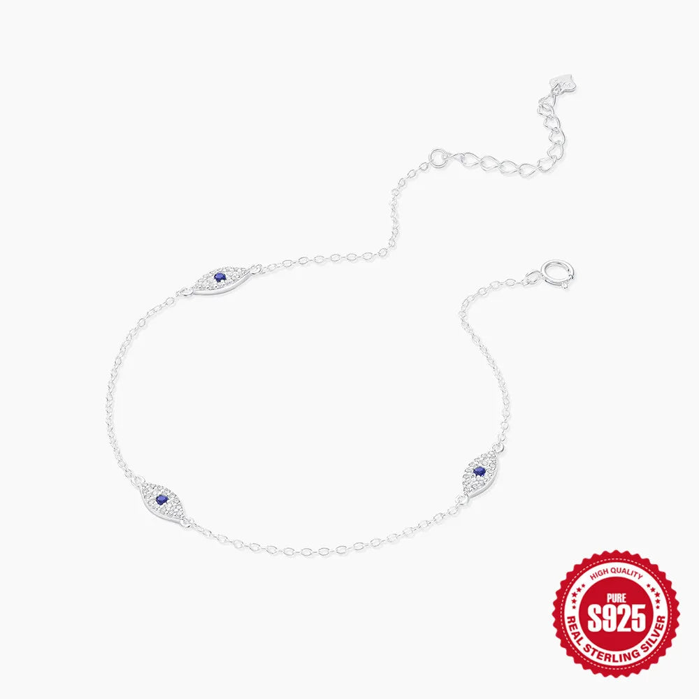 Shiny Evil Eye Anklet in 925 Sterling Silver with Zircon Charm | Dariya Jewelry