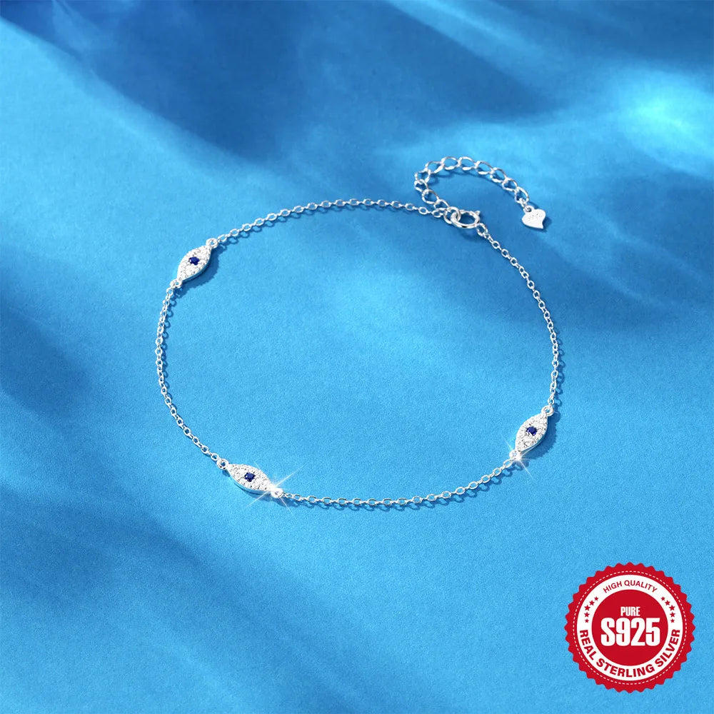 Shiny Evil Eye Anklet in 925 Sterling Silver with Zircon Charm | Dariya Jewelry