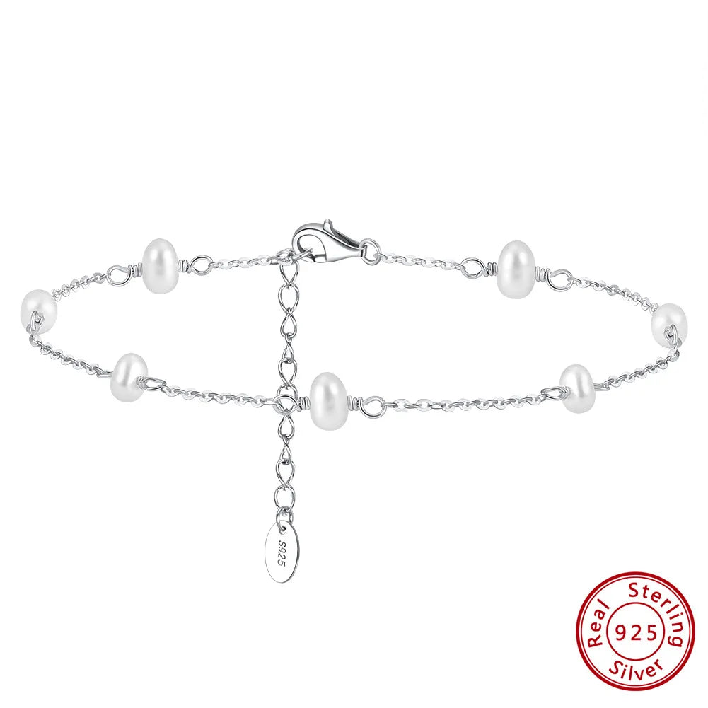 Sterling Silver Freshwater Pearl Anklet – 14K Gold Plated Charm by Dariya Jewelry