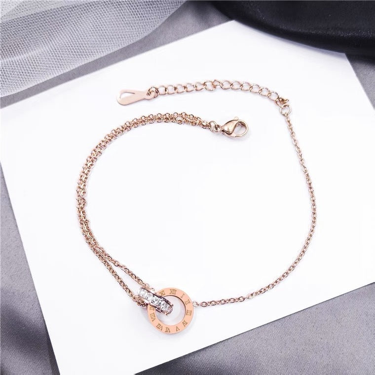 Korean Roman Numeral Anklet in Titanium Steel – Elegant & Trendy Style