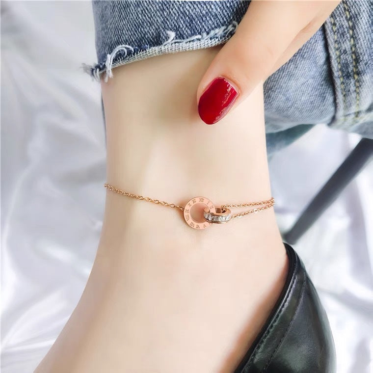 Korean Roman Numeral Anklet in Titanium Steel – Elegant & Trendy Style