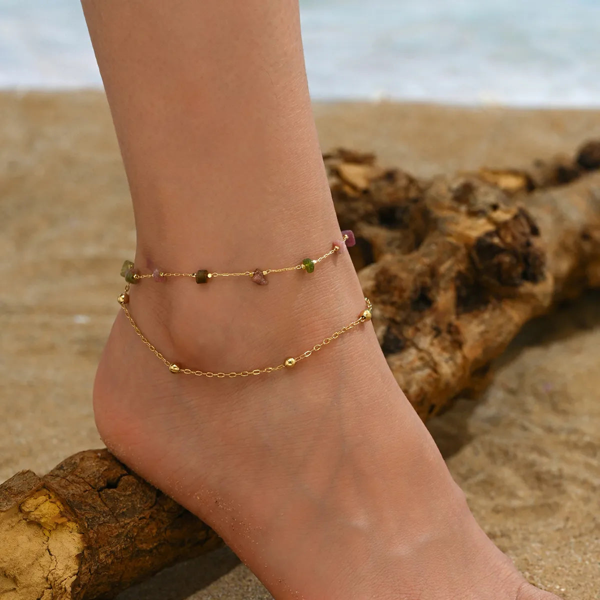 18K Gold Plated Irregular Gemstone Anklet – Vacation Beach Style | Dariya Jewelry