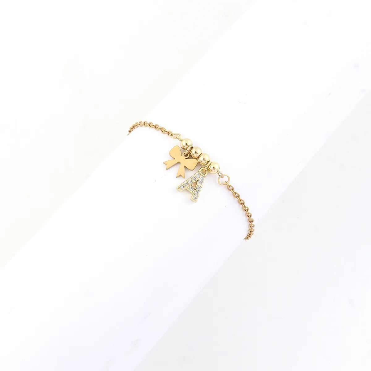 Personalized Letter & Bow Zircon Anklet – Gold Plated Stainless Steel, Gift Ready