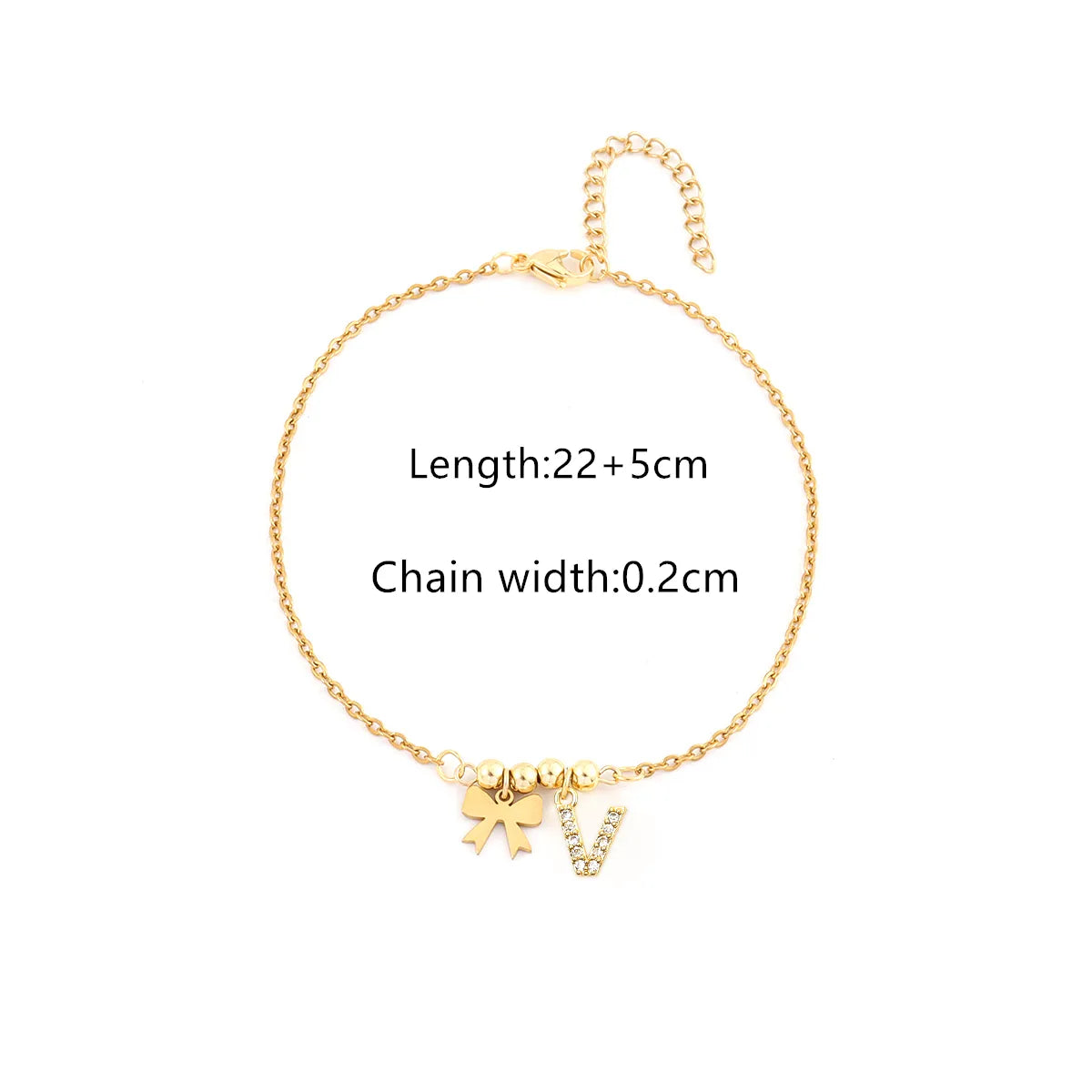 Personalized Letter & Bow Zircon Anklet – Gold Plated Stainless Steel, Gift Ready