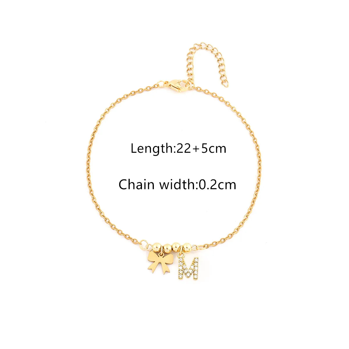 Personalized Letter & Bow Zircon Anklet – Gold Plated Stainless Steel, Gift Ready