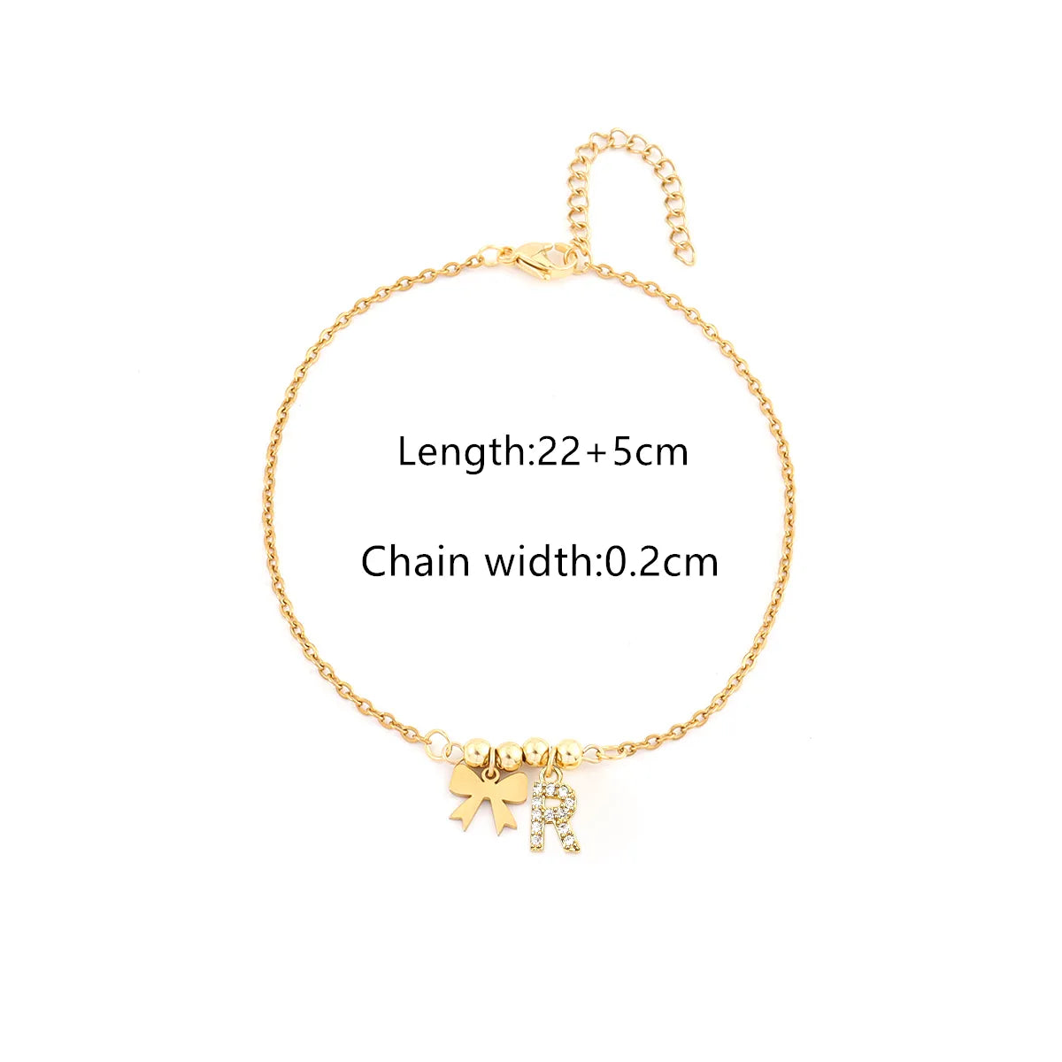Personalized Letter & Bow Zircon Anklet – Gold Plated Stainless Steel, Gift Ready