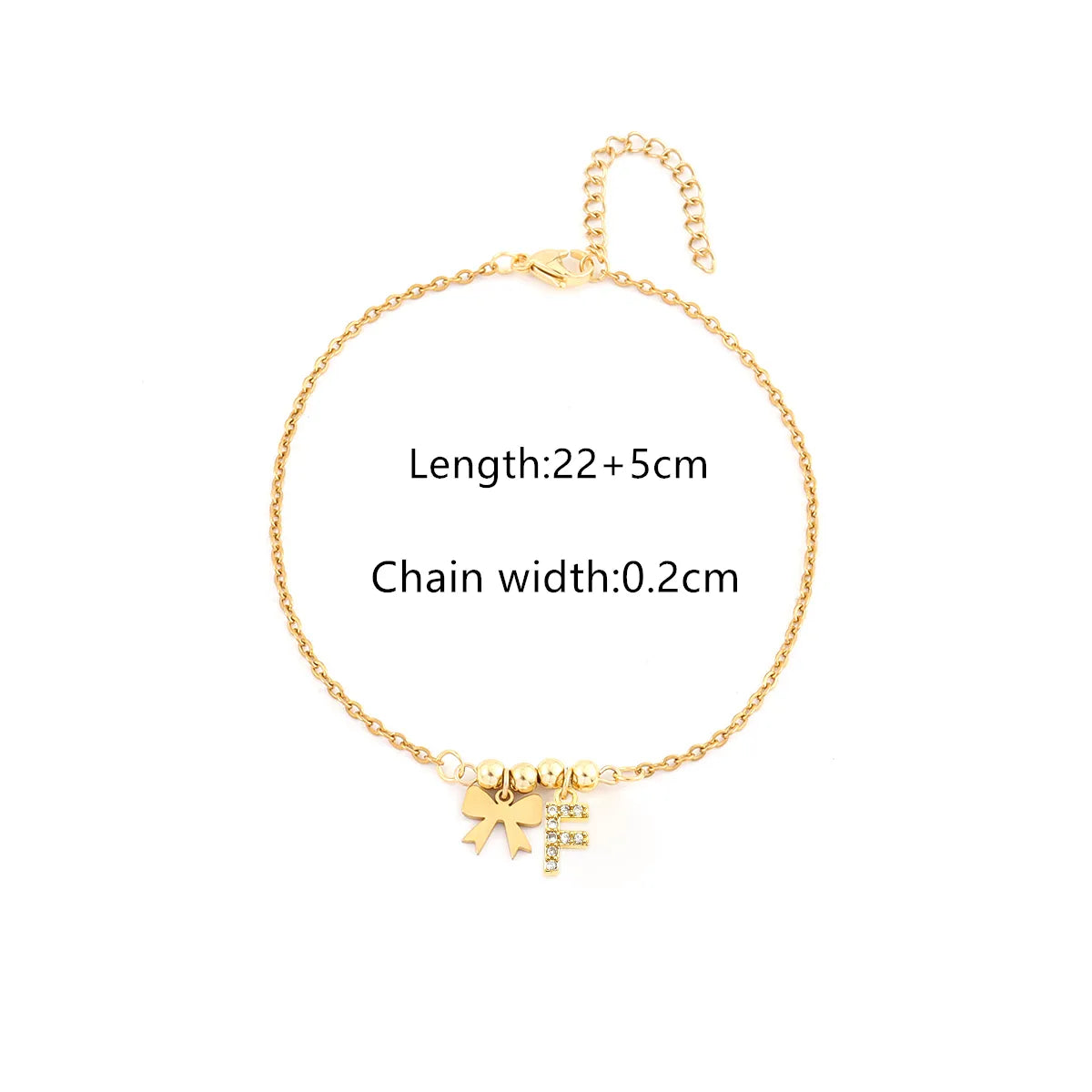 Personalized Letter & Bow Zircon Anklet – Gold Plated Stainless Steel, Gift Ready