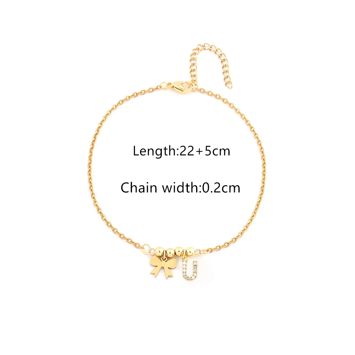 Personalized Letter & Bow Zircon Anklet – Gold Plated Stainless Steel, Gift Ready