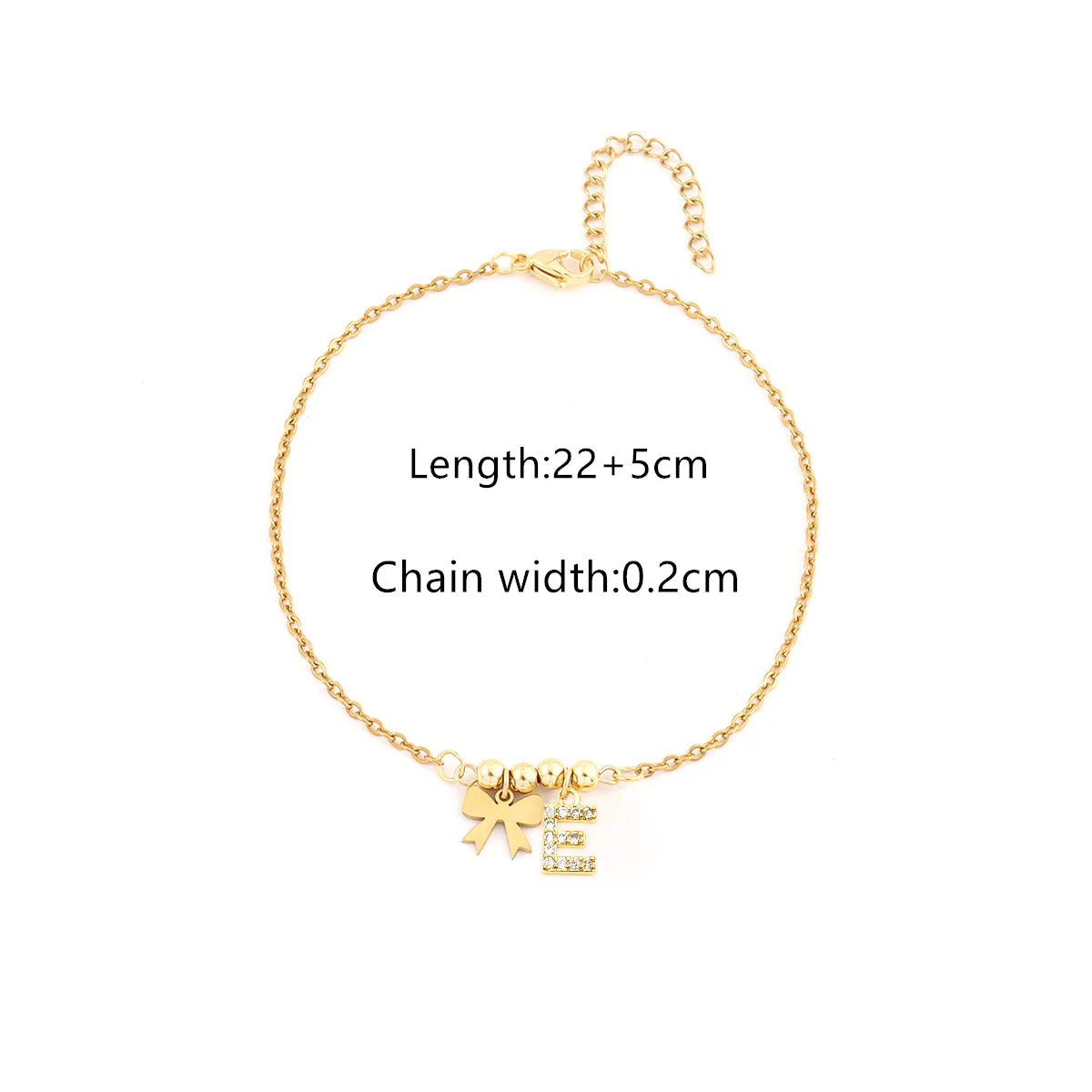 Personalized Letter & Bow Zircon Anklet – Gold Plated Stainless Steel, Gift Ready