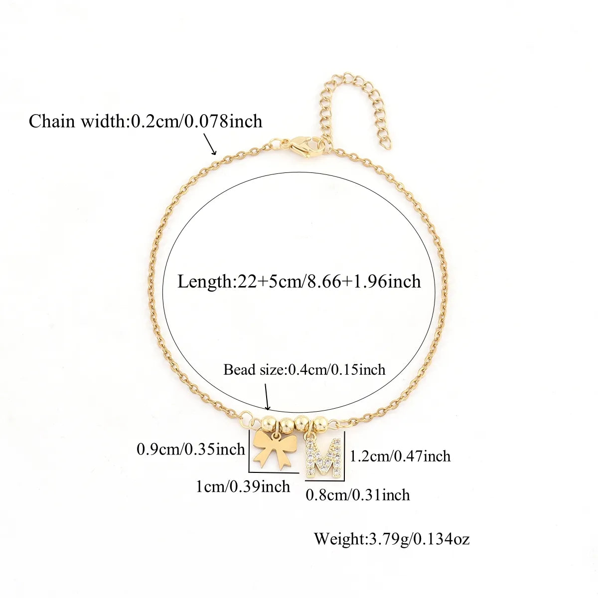 Personalized Letter & Bow Zircon Anklet – Gold Plated Stainless Steel, Gift Ready