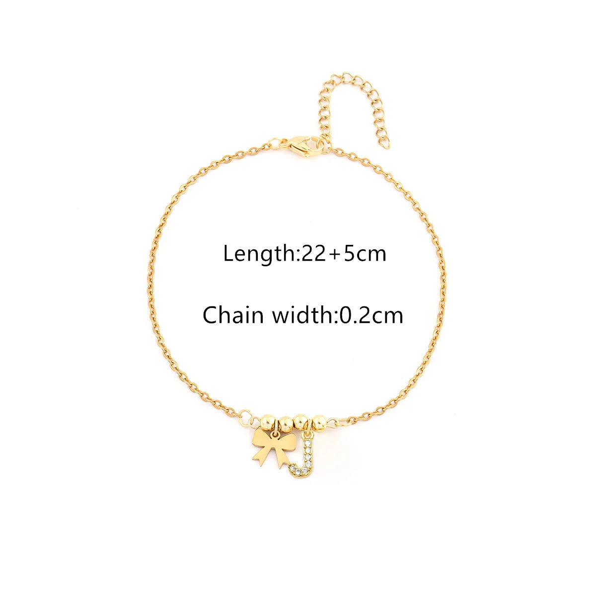 Personalized Letter & Bow Zircon Anklet – Gold Plated Stainless Steel, Gift Ready