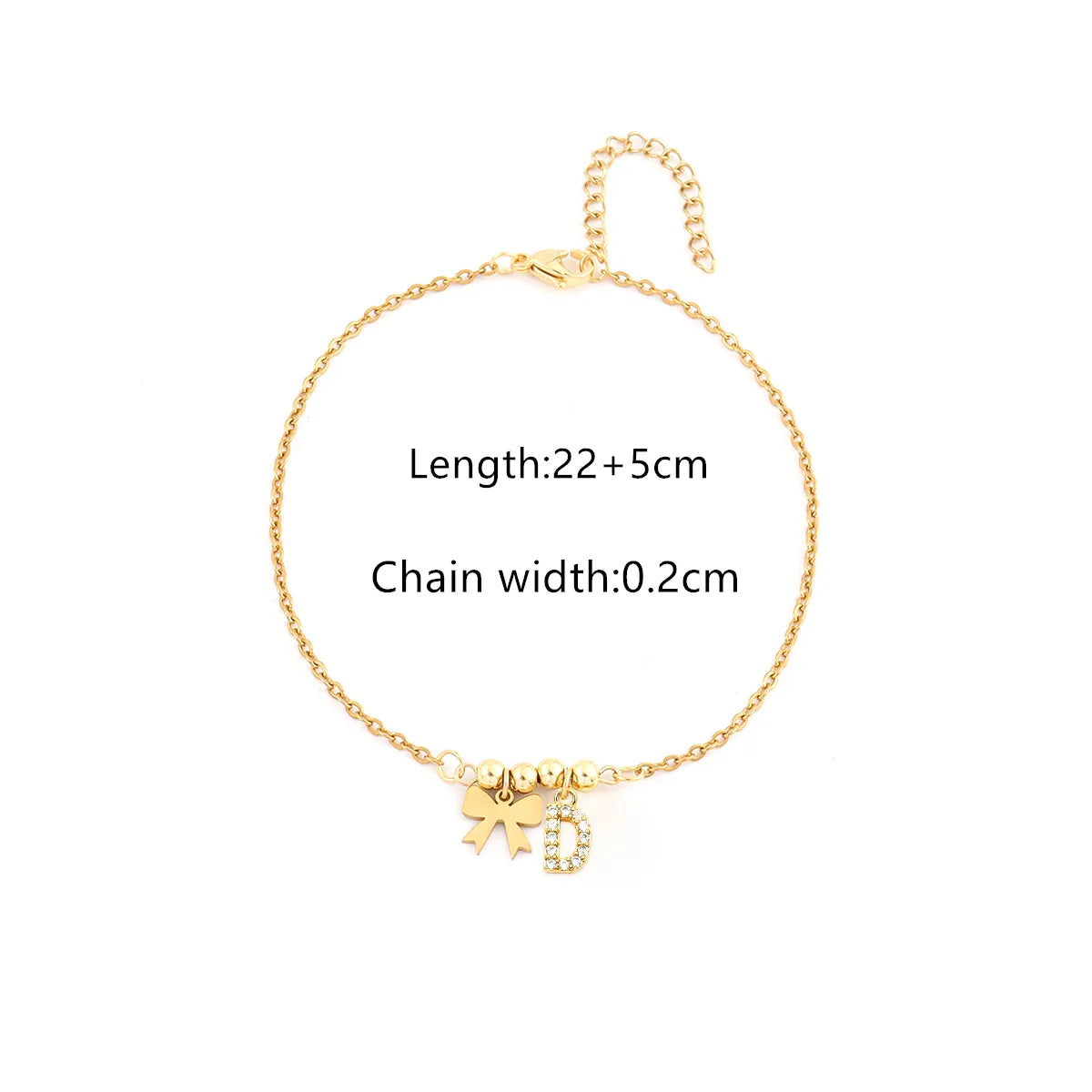 Personalized Letter & Bow Zircon Anklet – Gold Plated Stainless Steel, Gift Ready