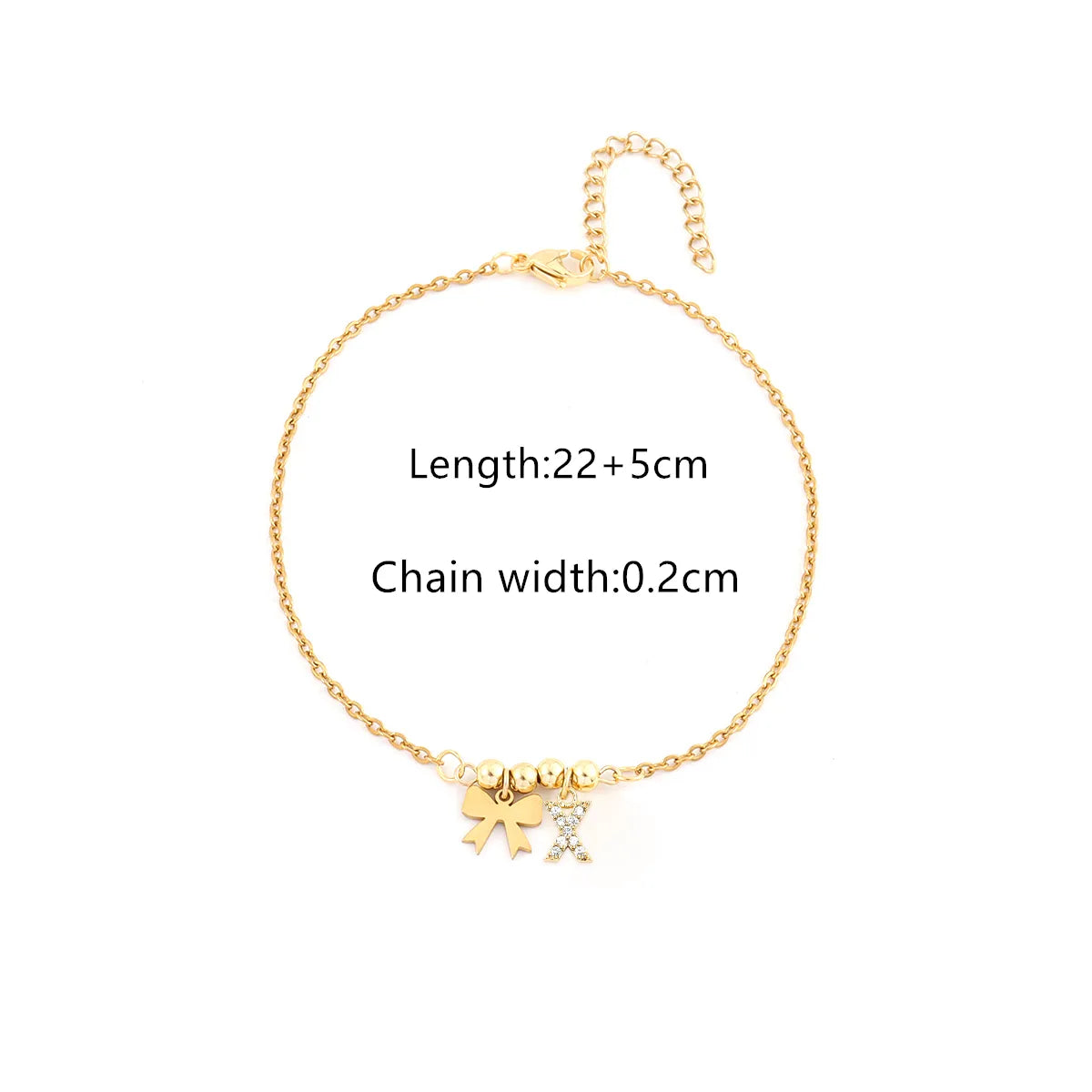 Personalized Letter & Bow Zircon Anklet – Gold Plated Stainless Steel, Gift Ready