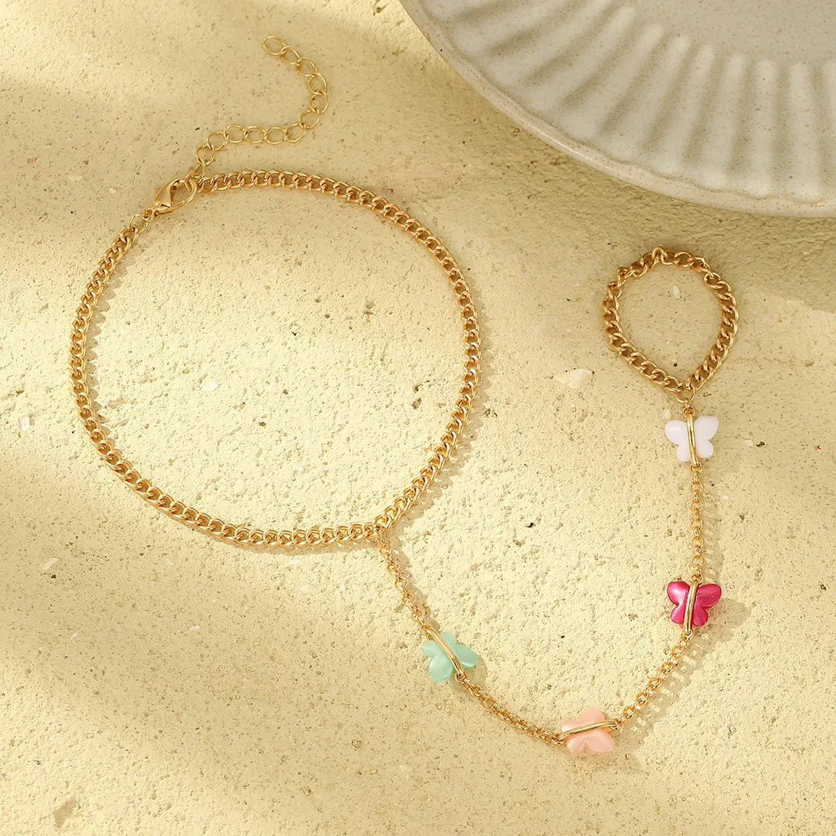 Classic Butterfly Anklet – Gold-Tone Alloy, Colorful Charms | Dariya Jewelry