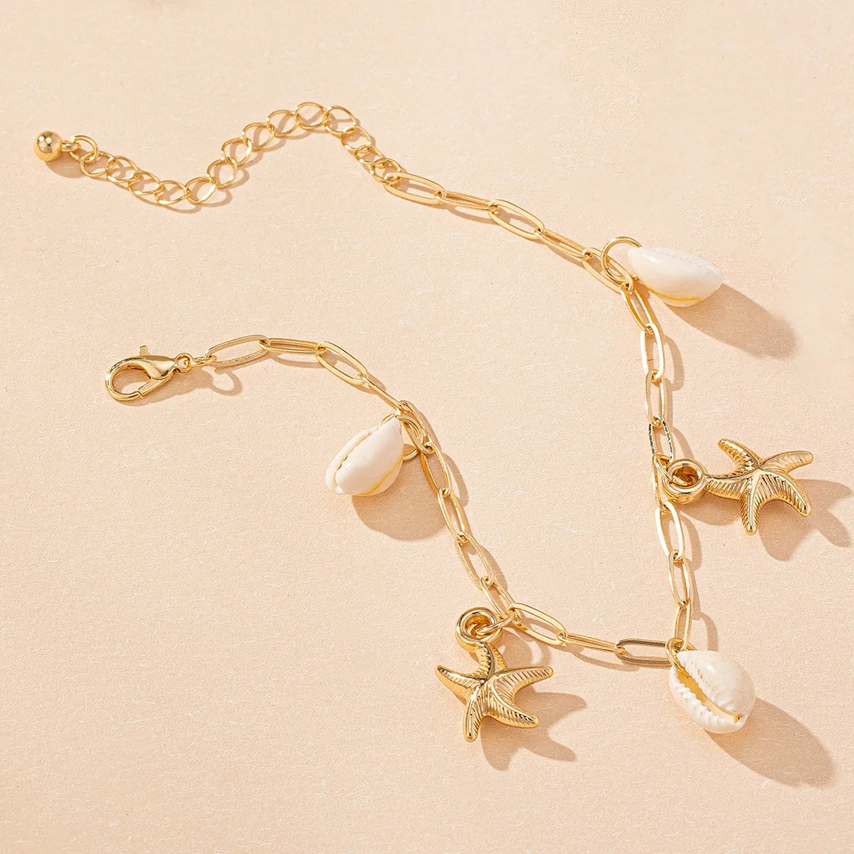 Marine Style Gold-Plated Alloy & Shell Starfish Anklet – Trendy Beach Charm | Dariya Jewelry (SKU: ADIY58)
