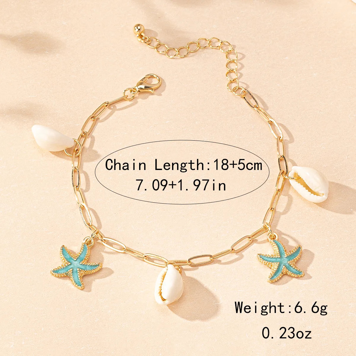 Marine Style Gold-Plated Alloy & Shell Starfish Anklet – Trendy Beach Charm | Dariya Jewelry (SKU: ADIY58)