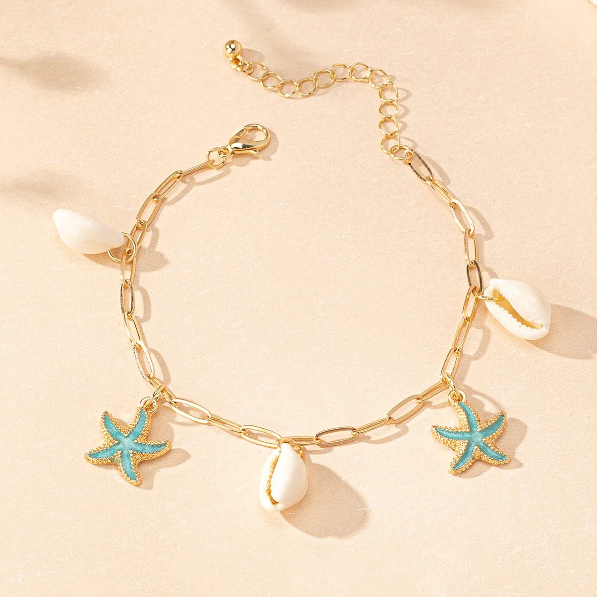 Marine Style Gold-Plated Alloy & Shell Starfish Anklet – Trendy Beach Charm | Dariya Jewelry (SKU: ADIY58)