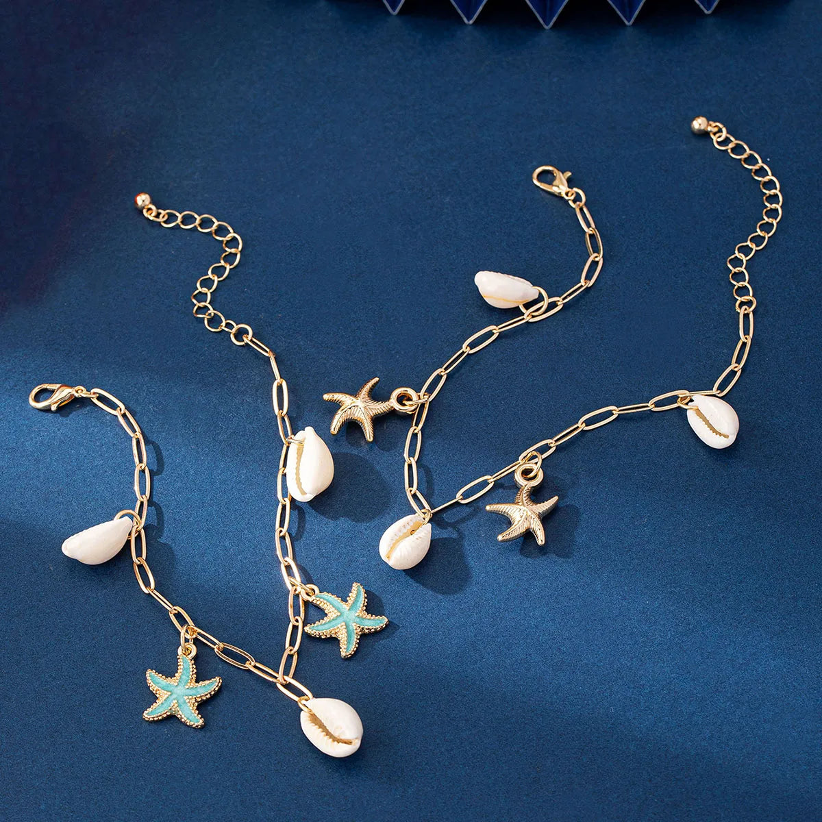 Marine Style Gold-Plated Alloy & Shell Starfish Anklet – Trendy Beach Charm | Dariya Jewelry (SKU: ADIY58)