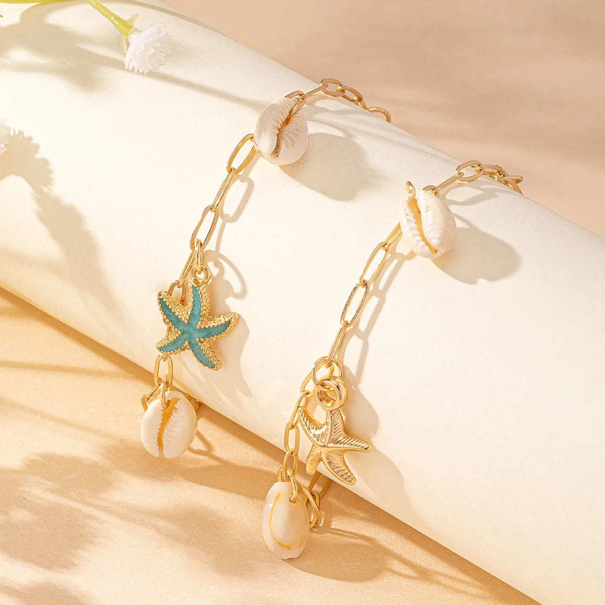 Marine Style Gold-Plated Alloy & Shell Starfish Anklet – Trendy Beach Charm | Dariya Jewelry (SKU: ADIY58)