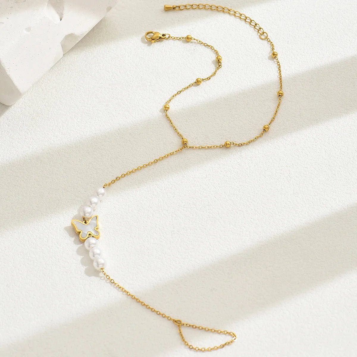 Butterfly Pearl Anklet – 18K Gold Plated Stainless Steel Charm | Dariya Jewelry SKU: ADIY67