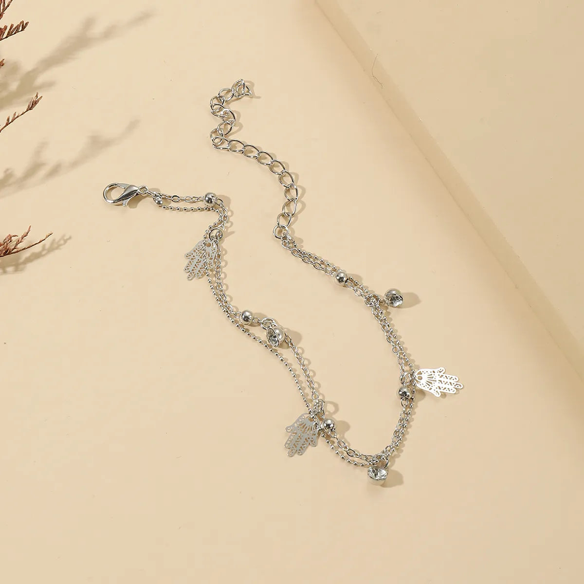 Silver Plated Stainless Steel Anklet with Hamsa Charms – Unisex, Vacation Style | Dariya Jewelry
