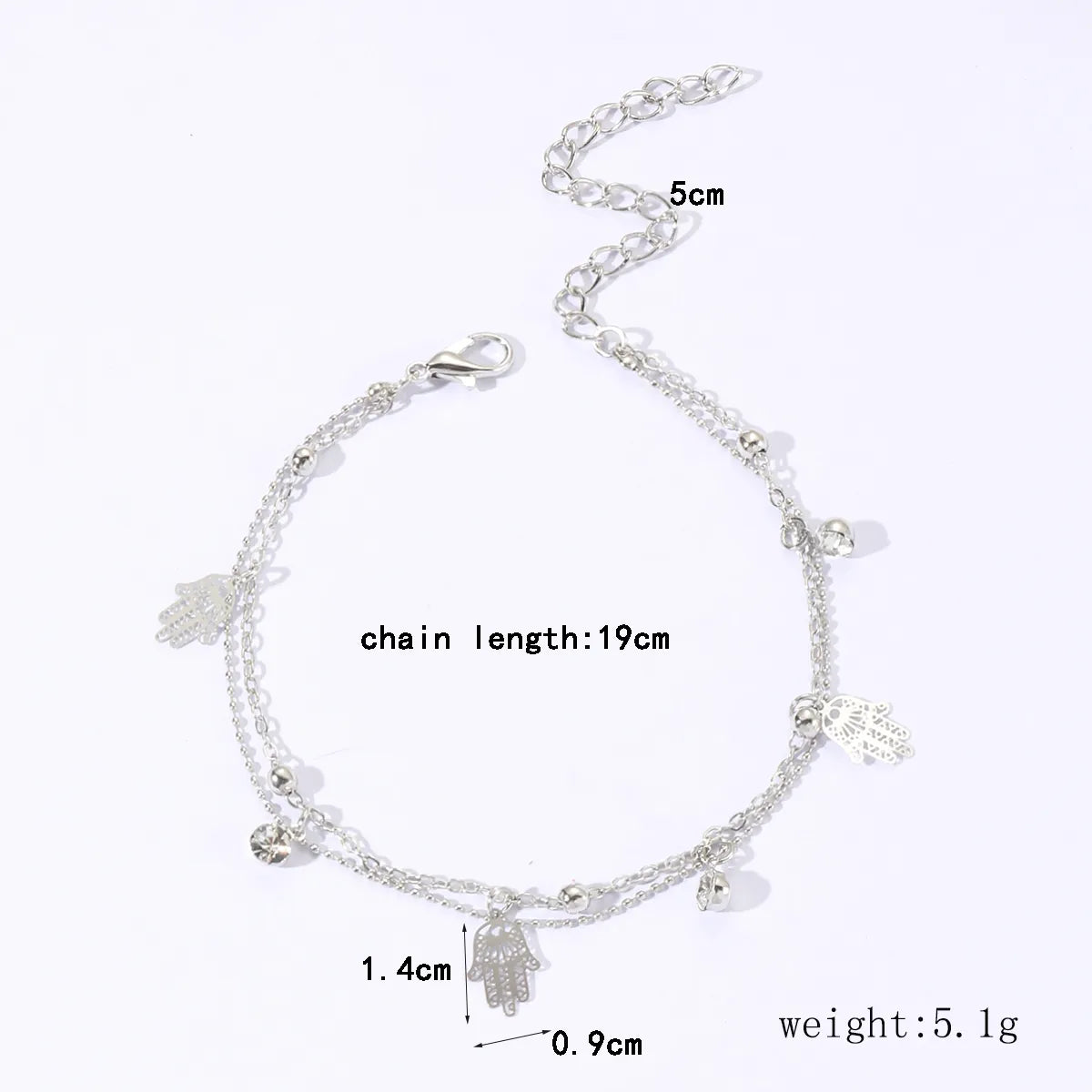 Silver Plated Stainless Steel Anklet with Hamsa Charms – Unisex, Vacation Style | Dariya Jewelry