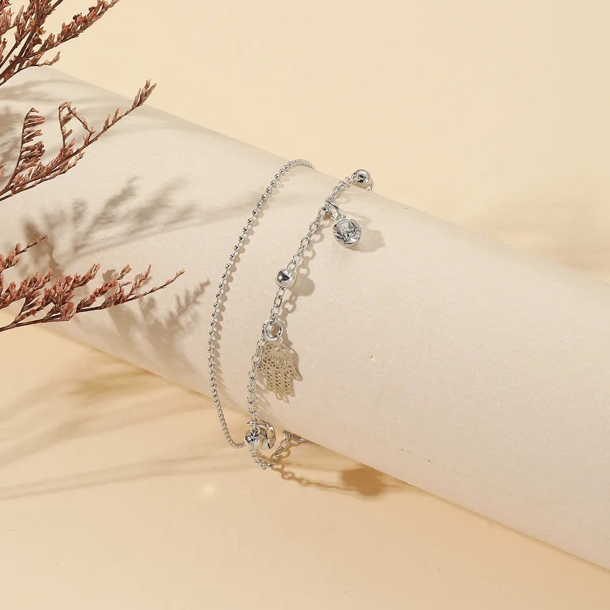 Silver Plated Stainless Steel Anklet with Hamsa Charms – Unisex, Vacation Style | Dariya Jewelry
