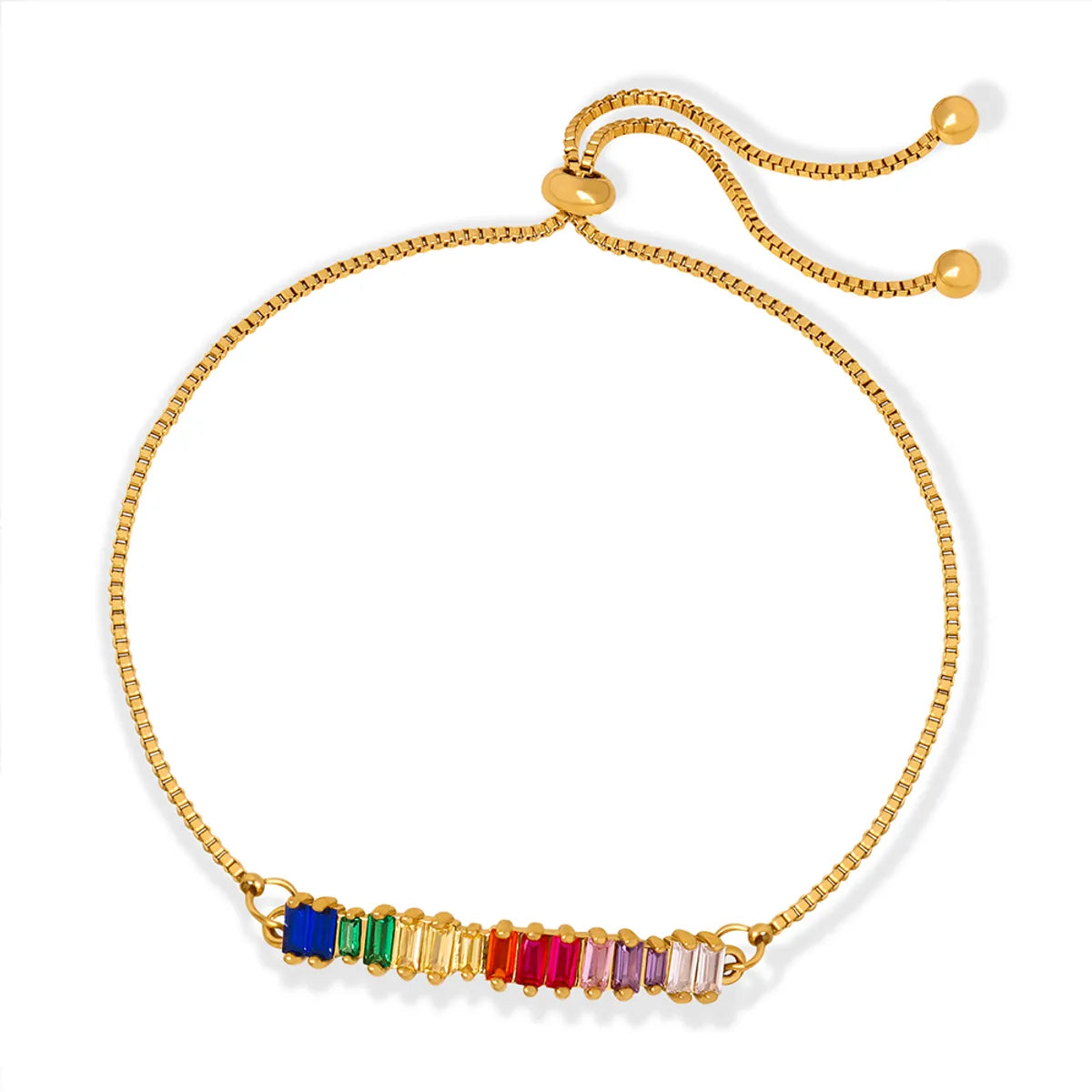Rainbow Zircon Rectangle Anklet – 18K Gold Plated Titanium Steel
