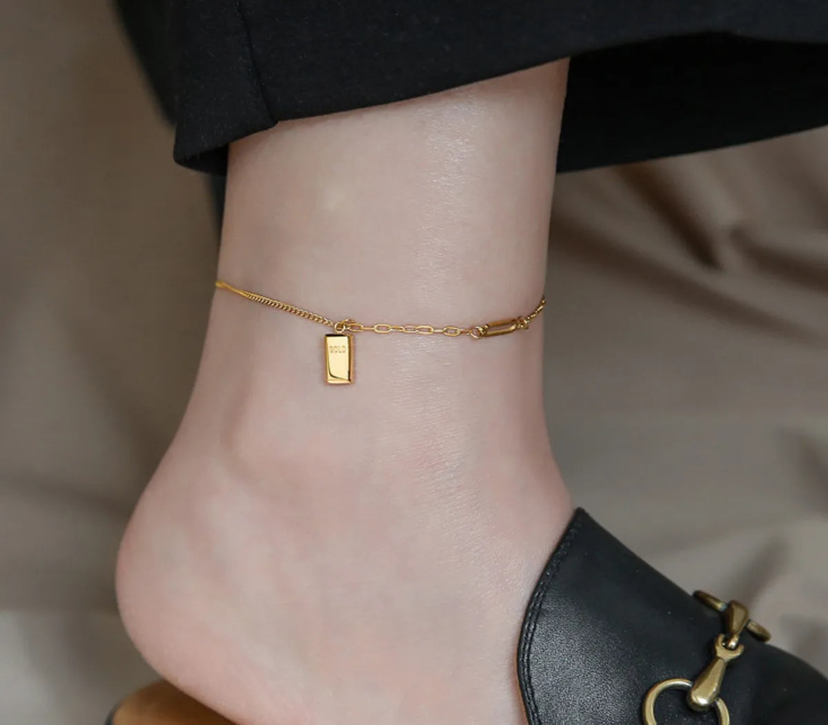 Gold Bar Anklet – 18K Gold Plated Titanium & 304 Stainless Steel Charm