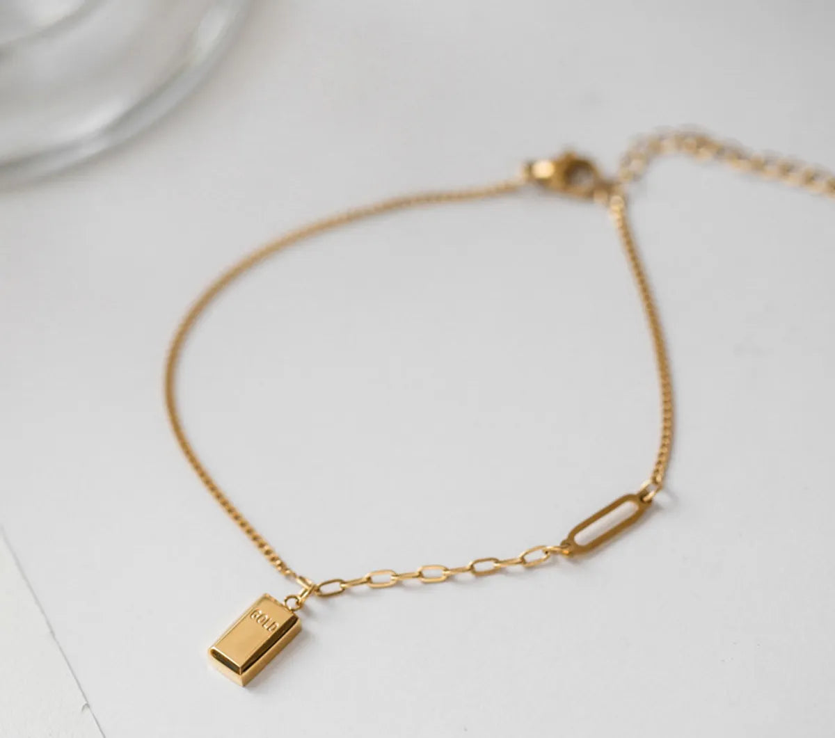 Gold Bar Anklet – 18K Gold Plated Titanium & 304 Stainless Steel Charm